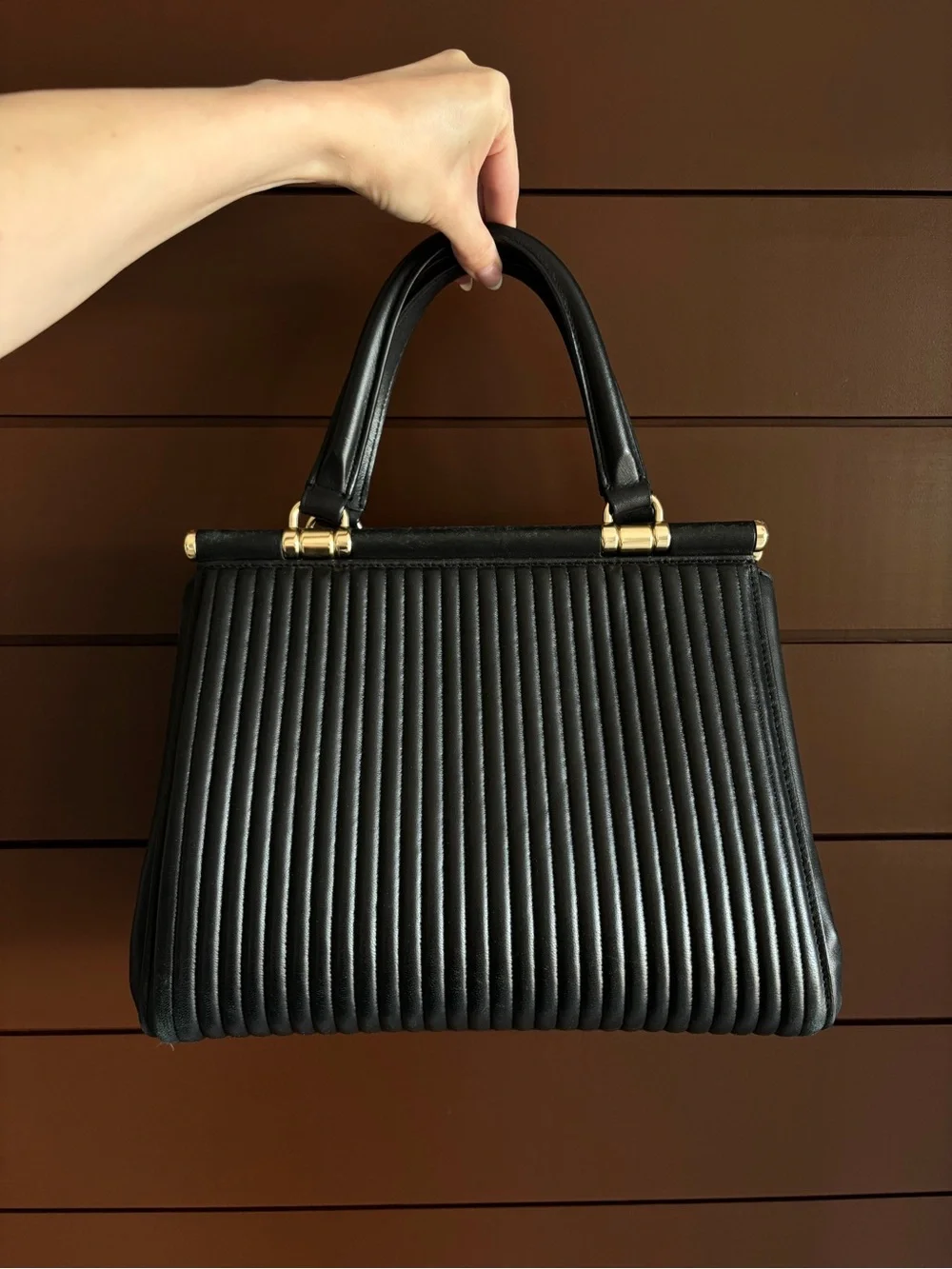 Coach Black Pleated Leather Satchel Crossbody Bag | Gold Hardware
